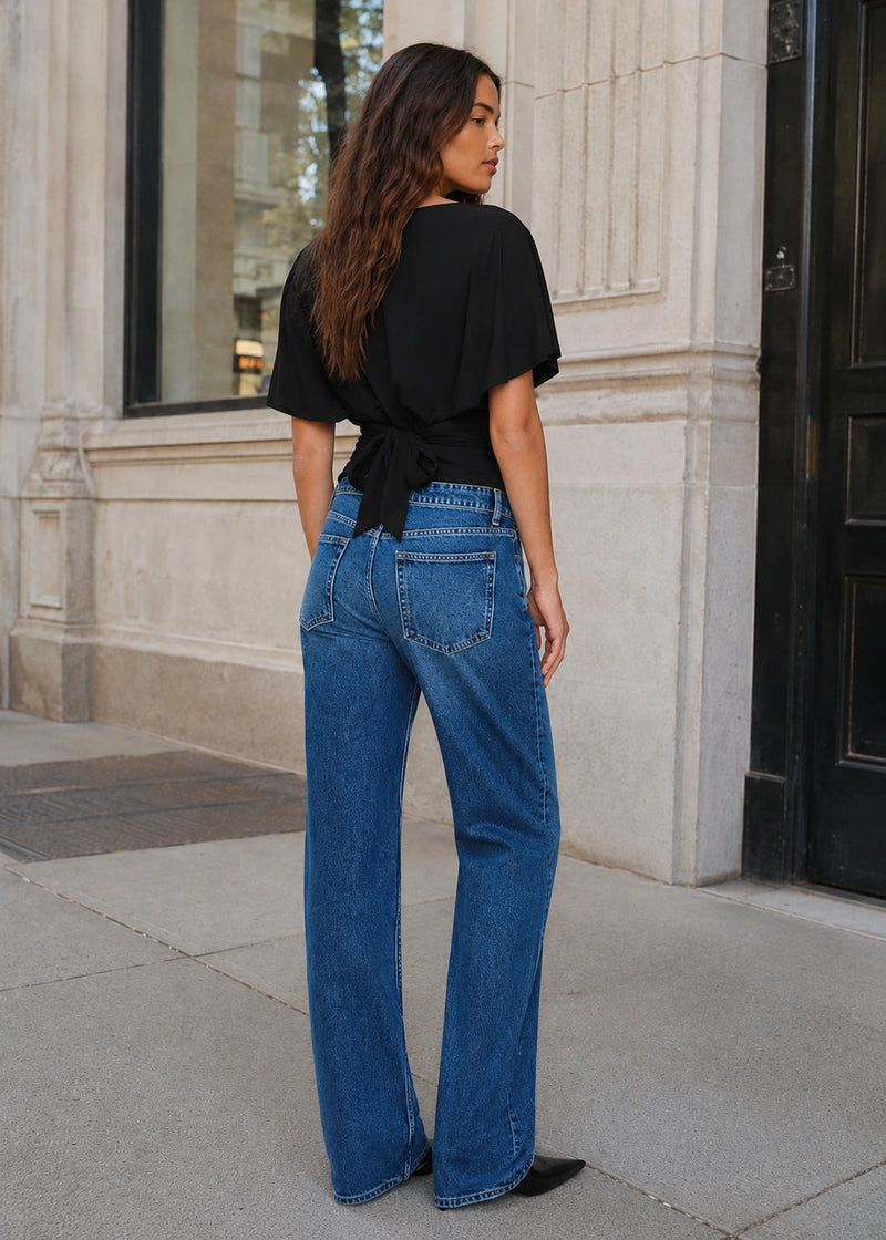 SALAZIA Flutter Sleeve Waist-Cinched Chiffon Tops
