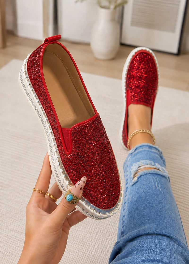 SALAZIA Glitter Slip-On Platform Flats