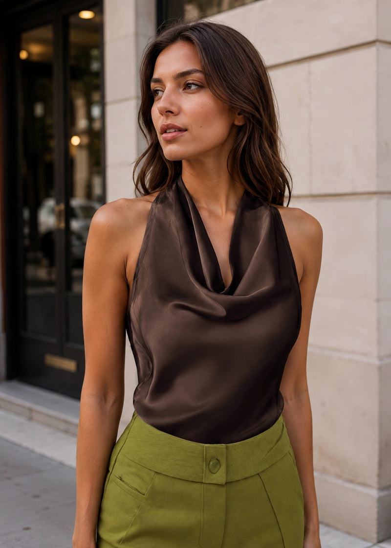 SALAZIA Halter Cowl Neck Sleeveless Tank Tops