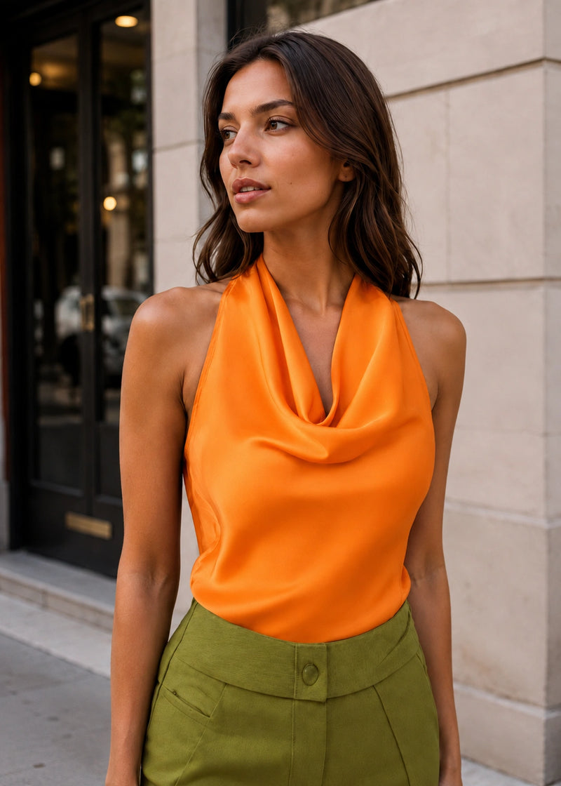 SALAZIA Halter Cowl Neck Sleeveless Tank Tops