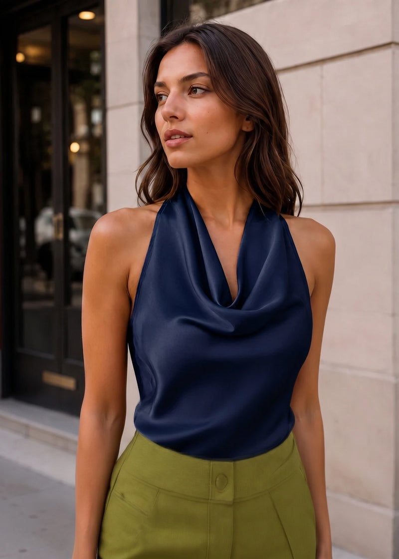 SALAZIA Halter Cowl Neck Sleeveless Tank Tops
