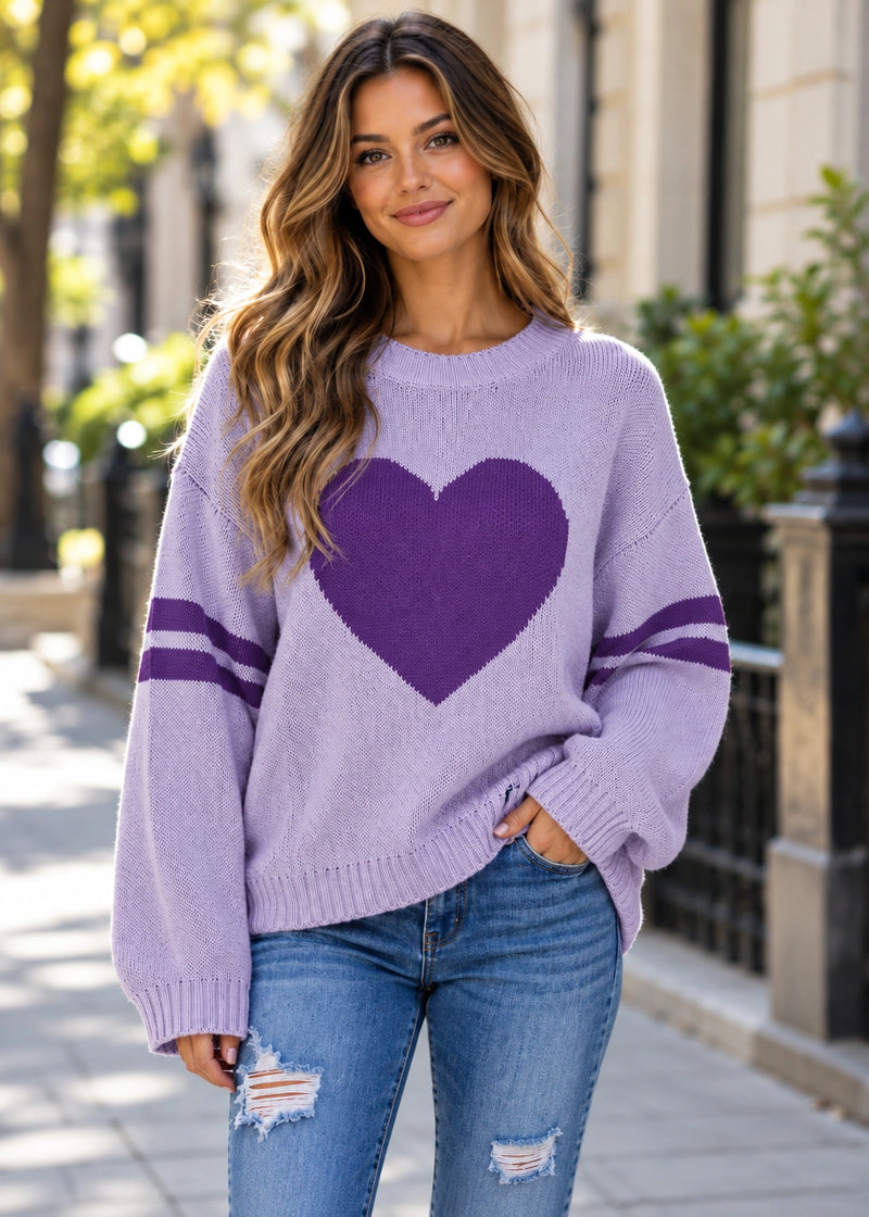 SALAZIA Heart Stripe Oversized Knit Sweaters