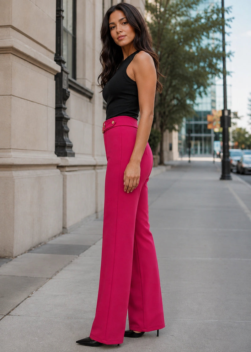 SALAZIA High-Waist Metal Ring Detail Straight-Leg Pants