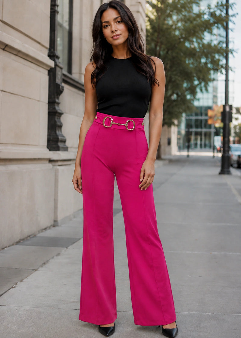 SALAZIA High-Waist Metal Ring Detail Straight-Leg Pants