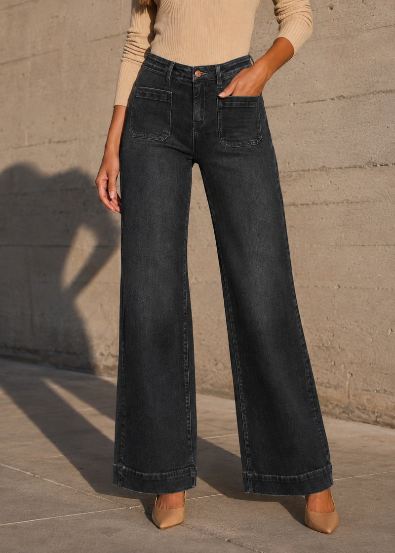 SALAZIA High-Waist Patch Pocket Stretch Straight-Leg Jeans