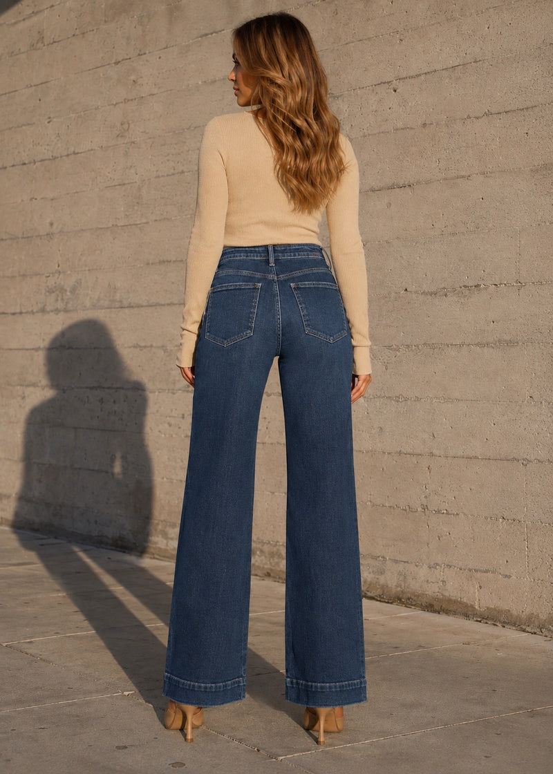 SALAZIA High-Waist Patch Pocket Stretch Straight-Leg Jeans