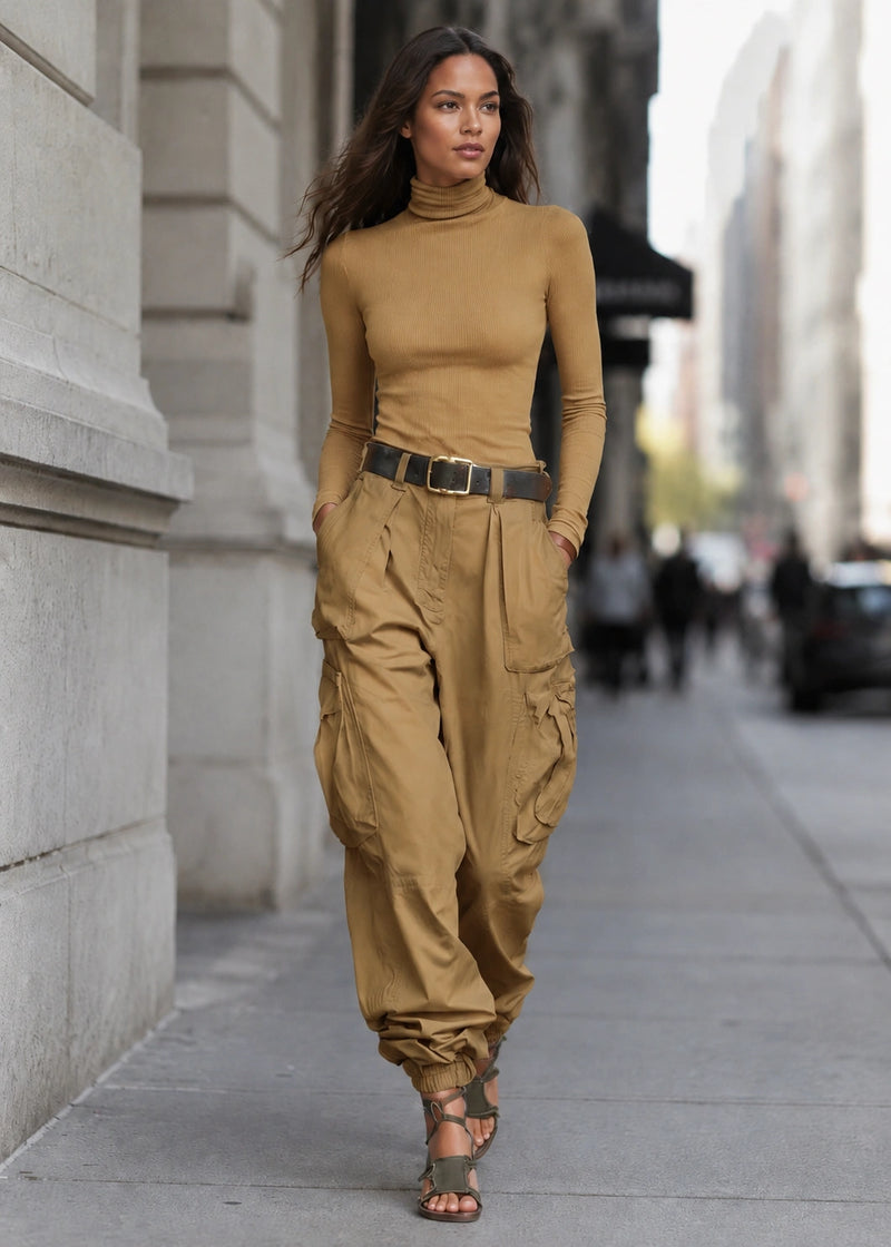 SALAZIA High-Waist Ruched Cargo Jogger Pants