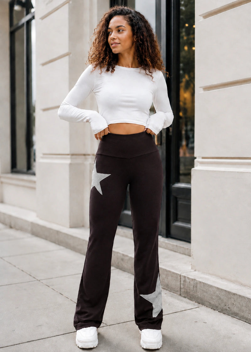 SALAZIA High-Waist Star Print Stretch Flare Pants