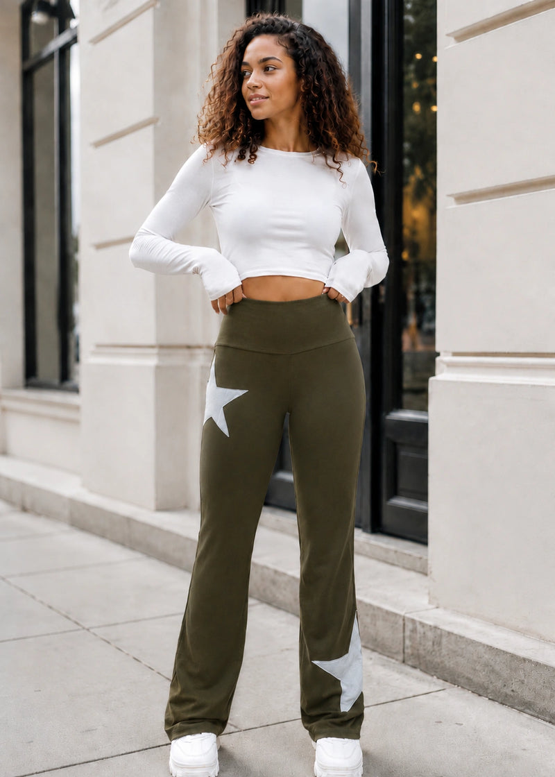 SALAZIA High-Waist Star Print Stretch Flare Pants