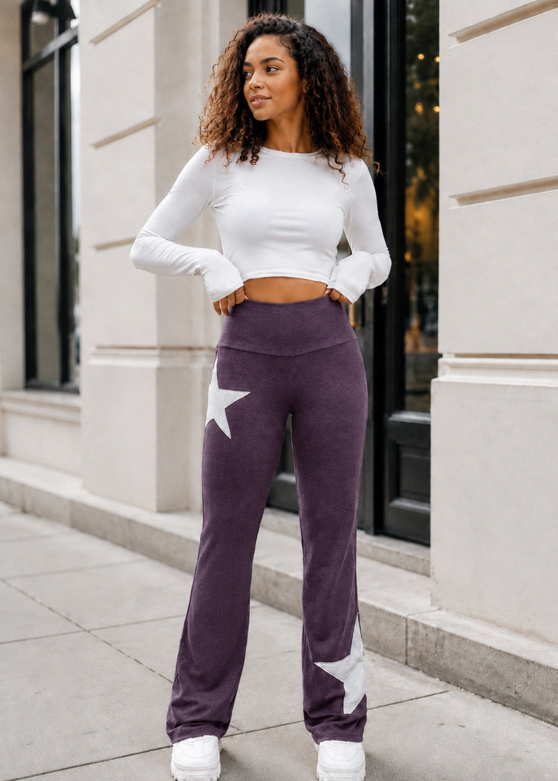 SALAZIA High-Waist Star Print Stretch Flare Pants