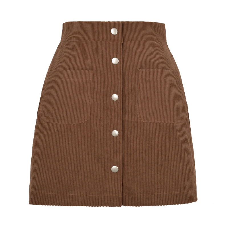 SALAZIA High-Waisted Corduroy Button Pocket Mini Skirts