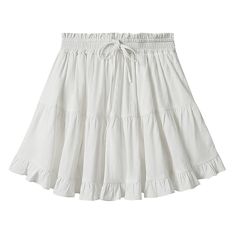 SALAZIA High-Waisted Drawstring Ruffle Mini Skirts