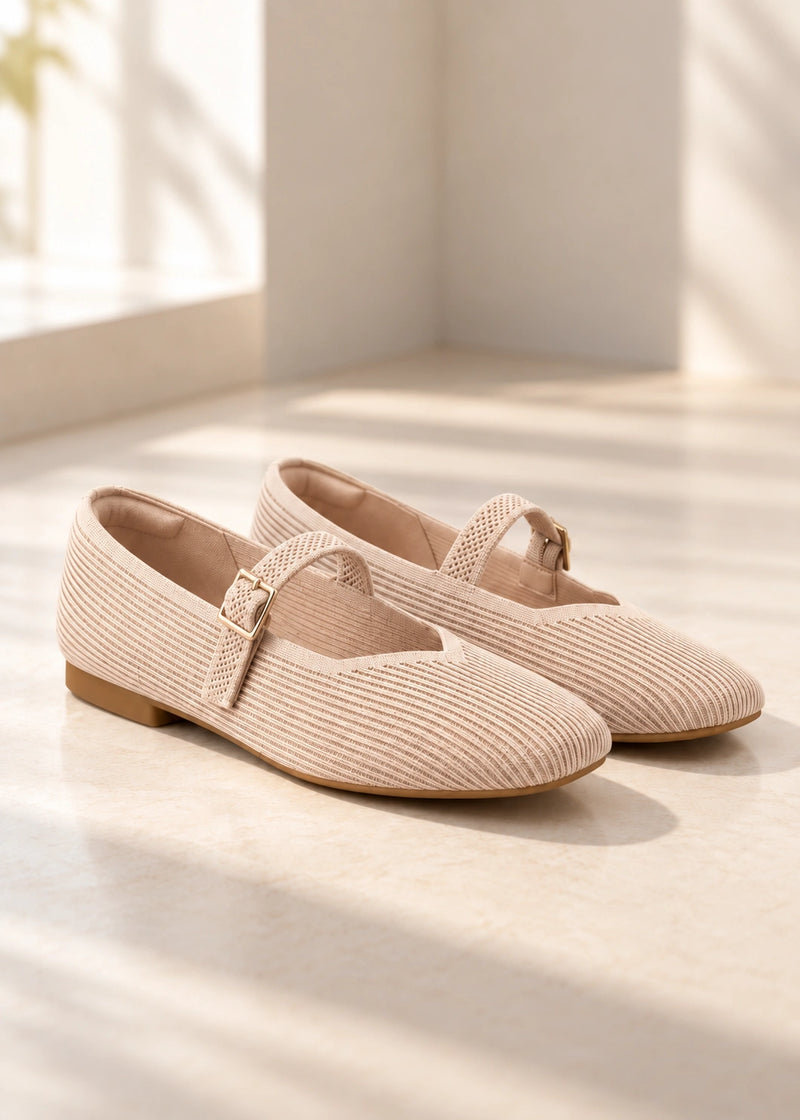 SALAZIA Knit Square-Toe Mary Jane Flats