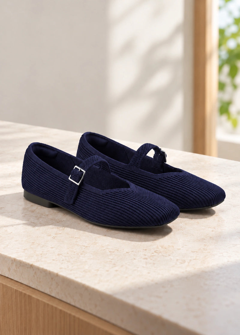 SALAZIA Knit Square-Toe Mary Jane Flats