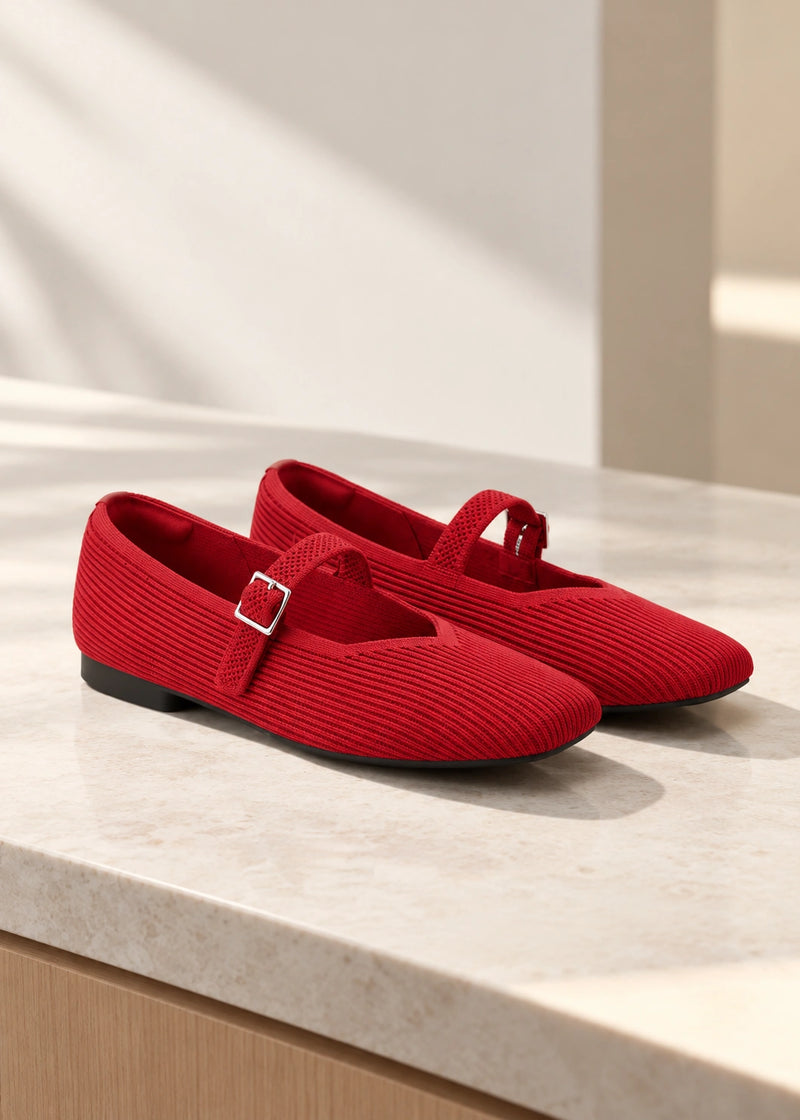 SALAZIA Knit Square-Toe Mary Jane Flats