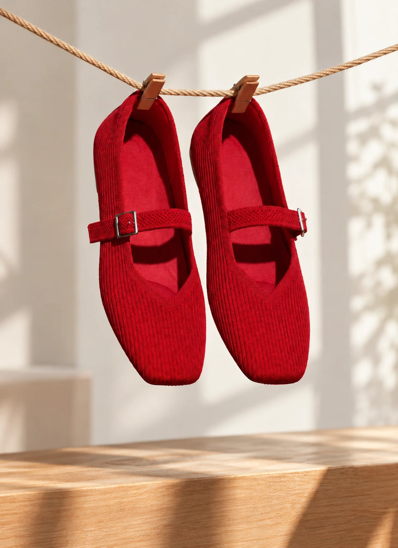 SALAZIA Knit Square-Toe Mary Jane Flats