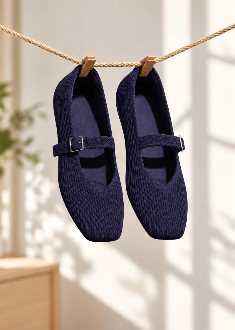 SALAZIA Knit Square-Toe Mary Jane Flats