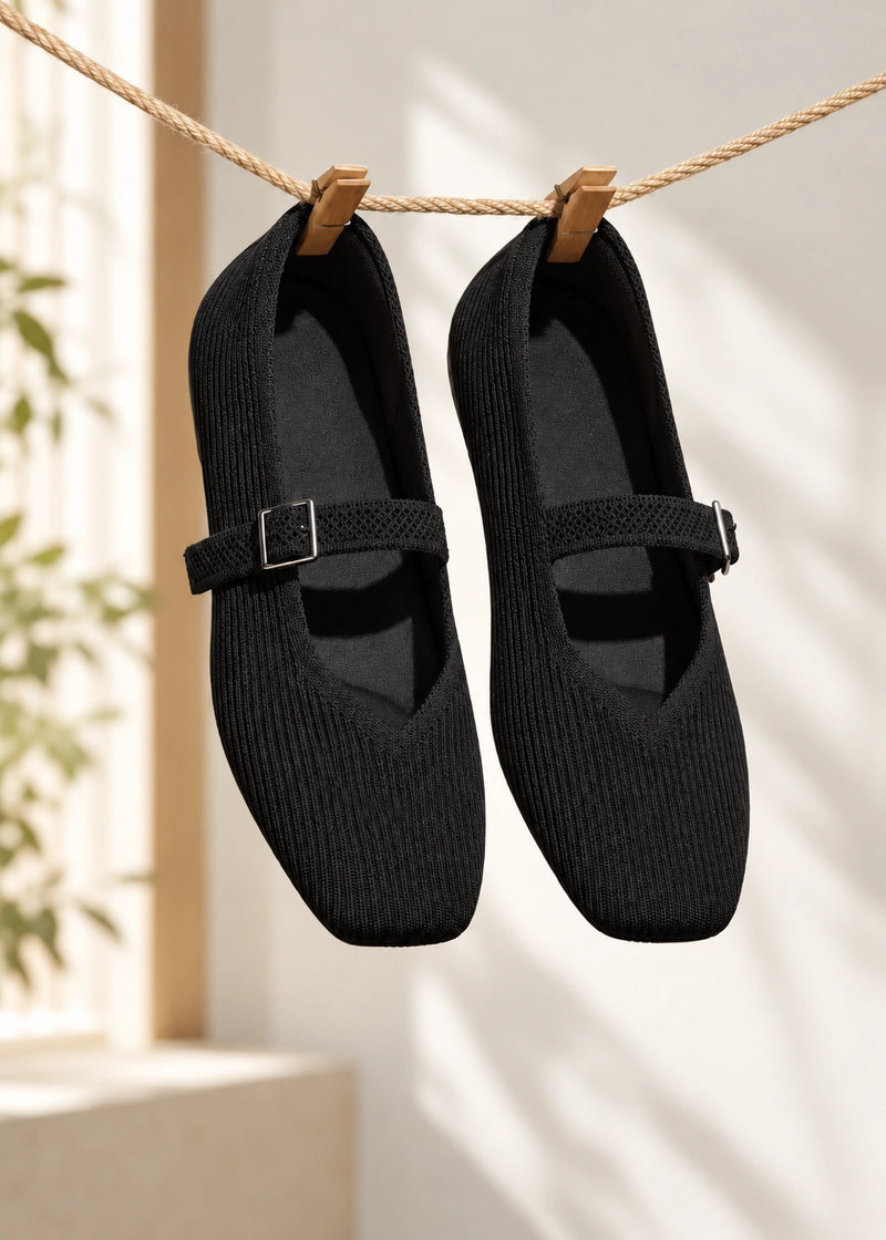SALAZIA Knit Square-Toe Mary Jane Flats
