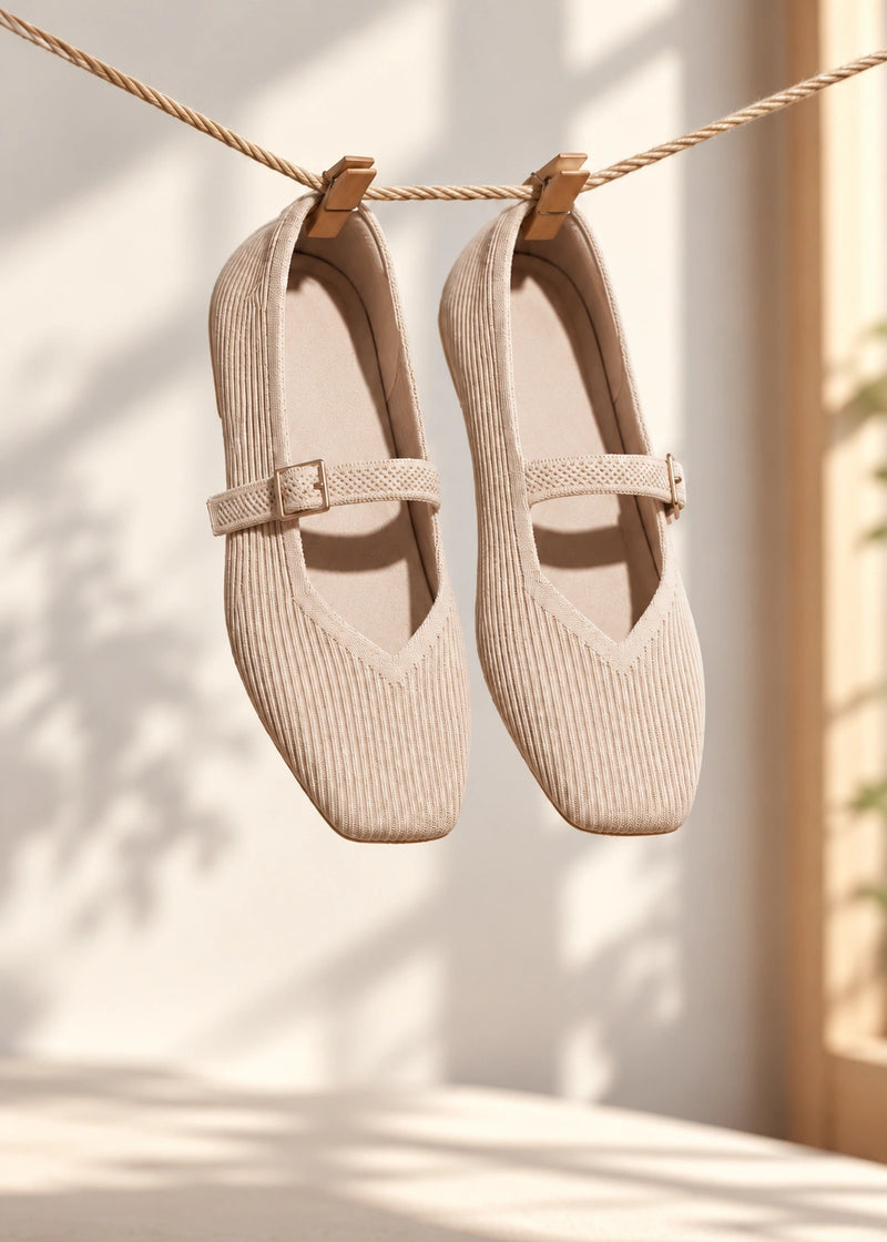 SALAZIA Knit Square-Toe Mary Jane Flats