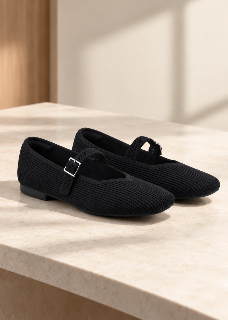 SALAZIA Knit Square-Toe Mary Jane Flats
