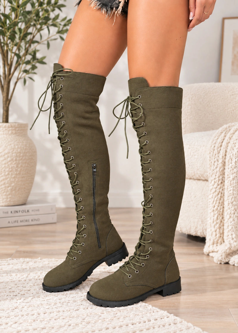 SALAZIA Lace-Up Over-the-Knee Combat Boots