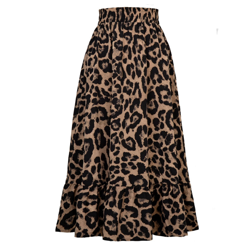 SALAZIA Leopard Print Ruffle Hem Maxi Skirts