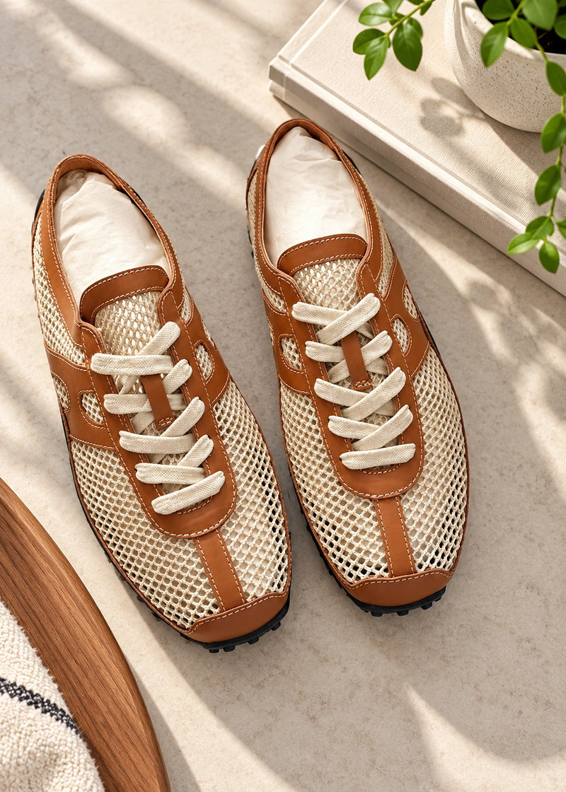 SALAZIA Mesh Panel Leather Lace-Up Sneakers