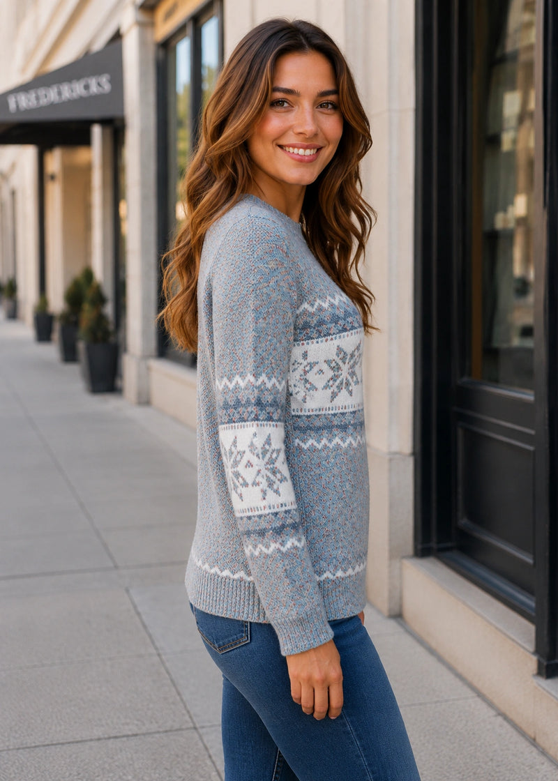SALAZIA Mock Neck Snowflake Jacquard Knit Sweaters