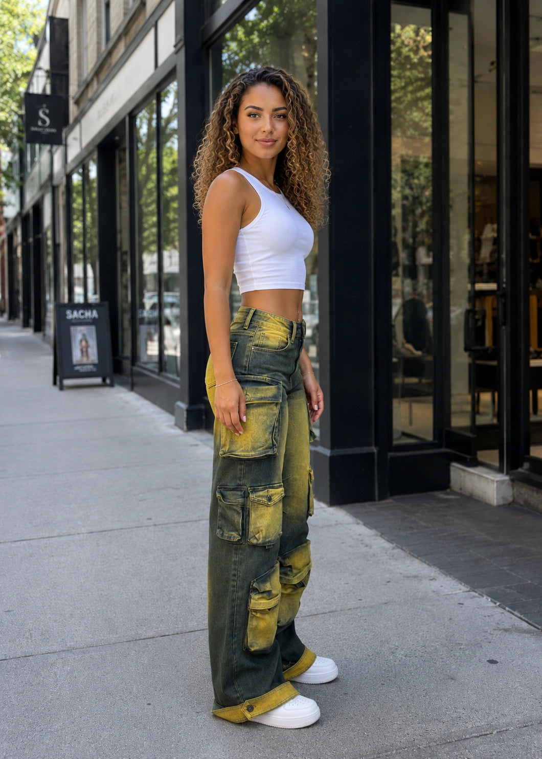 SALAZIA Multi Pocket Acid Wash Cargo Jeans