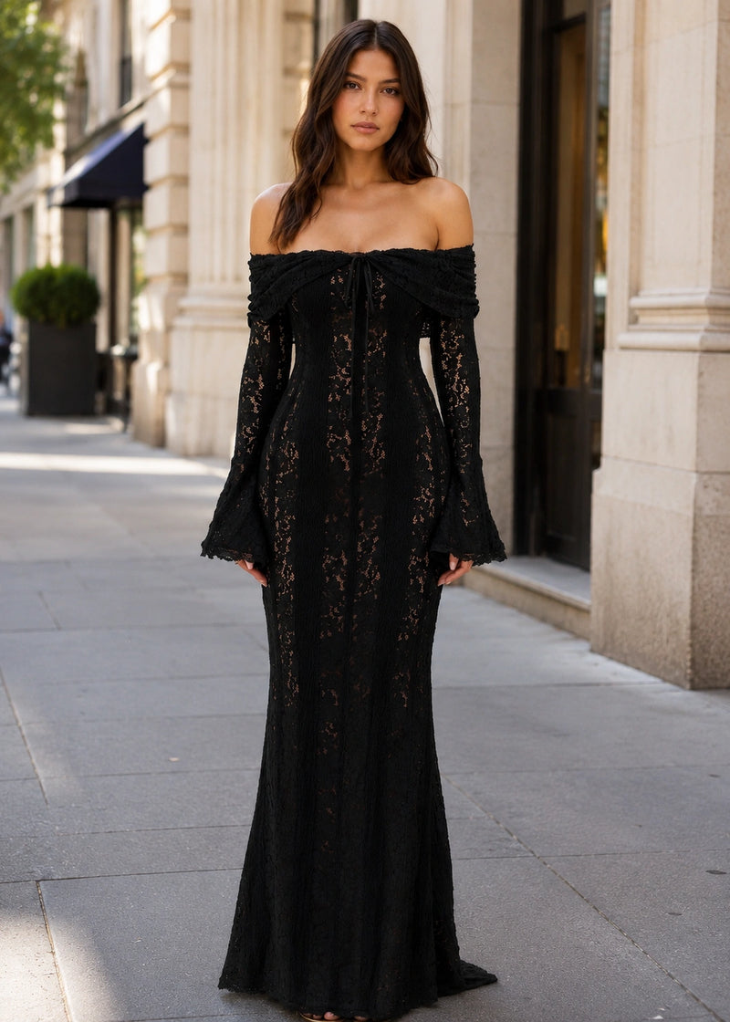 SALAZIA Off Shoulder Floral Lace Maxi Dresses