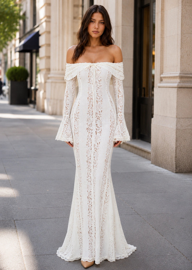SALAZIA Off Shoulder Floral Lace Maxi Dresses