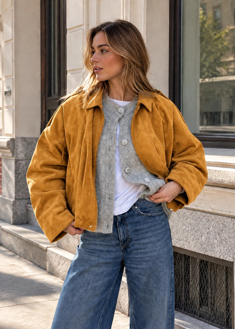 SALAZIA Panelled Lapel Collar Batwing Sleeve Relaxed Zip-Front Jacket