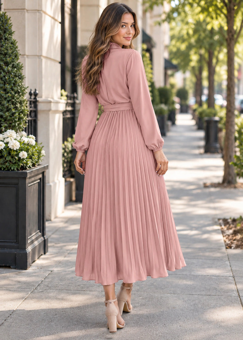 SALAZIA Pleated Belted Maxi Dresses