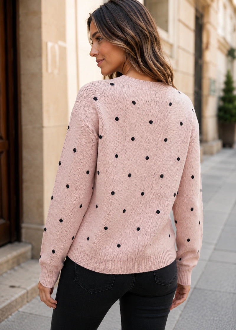 SALAZIA Polka Dot Jacquard Crew Neck Knit Sweaters