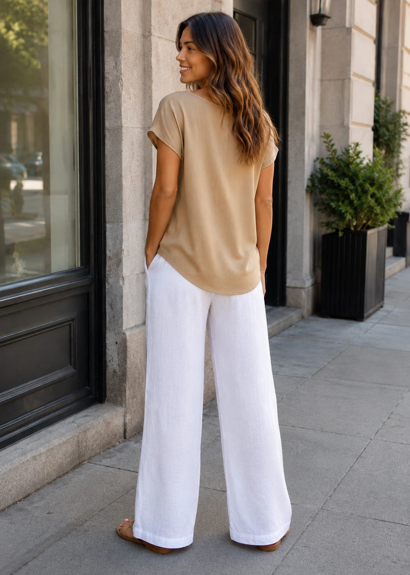 SALAZIA Relaxed Henley V Neck Short Sleeve Tops