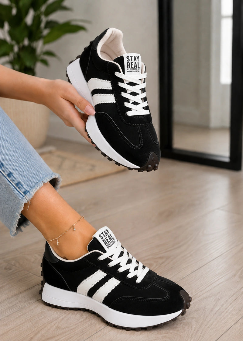 SALAZIA Retro Stripe Lace-Up Platform Sneakers