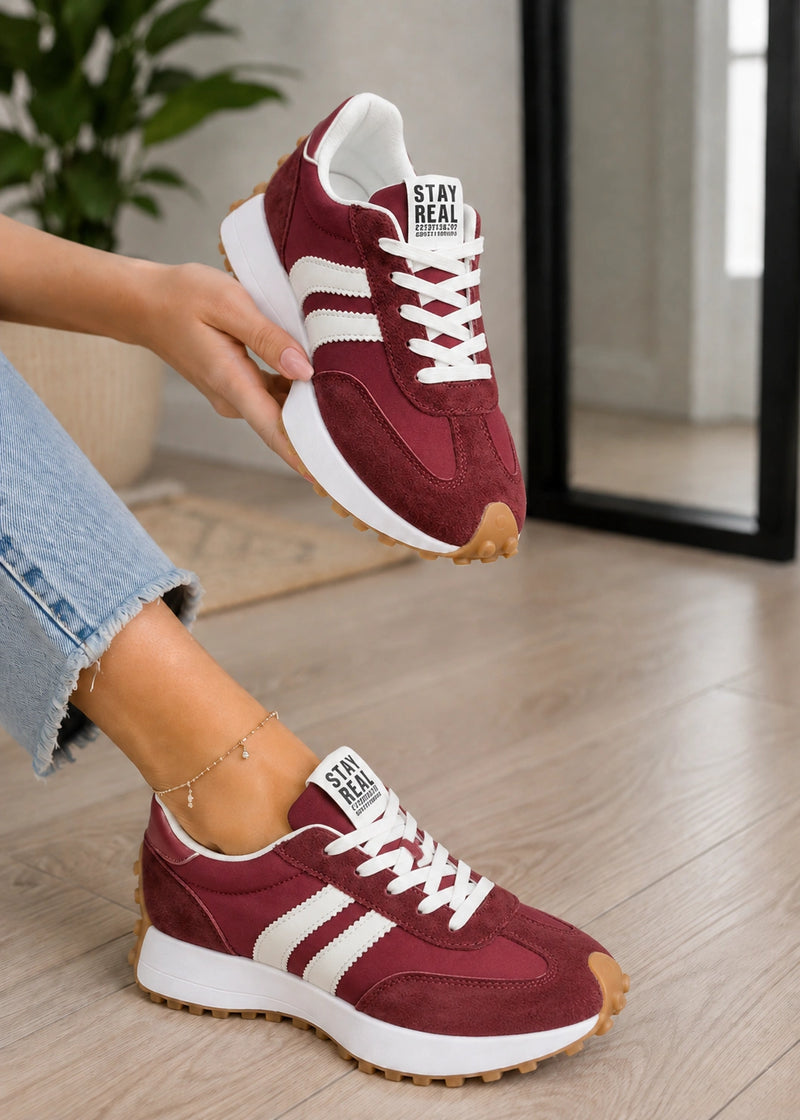 SALAZIA Retro Stripe Lace-Up Platform Sneakers