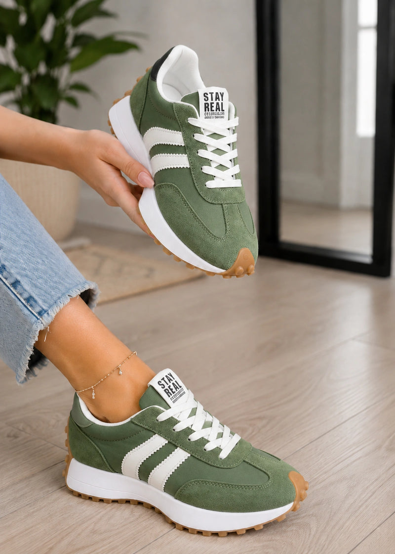SALAZIA Retro Stripe Lace-Up Platform Sneakers