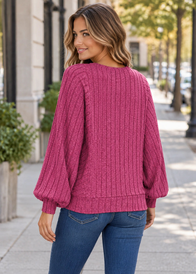 SALAZIA Ribbed Balloon Sleeve Tops