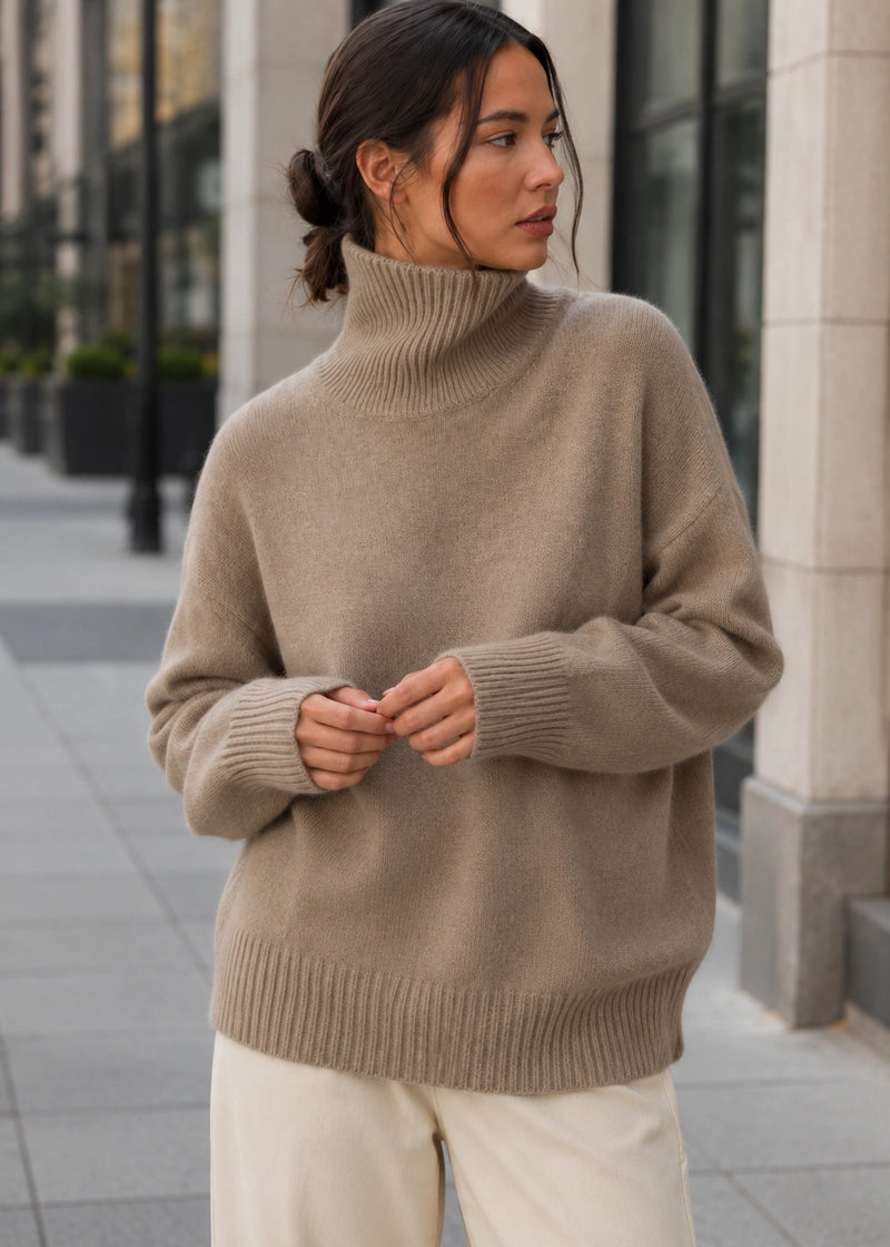 SALAZIA Ribbed Turtleneck Relaxed Knit Sweaters