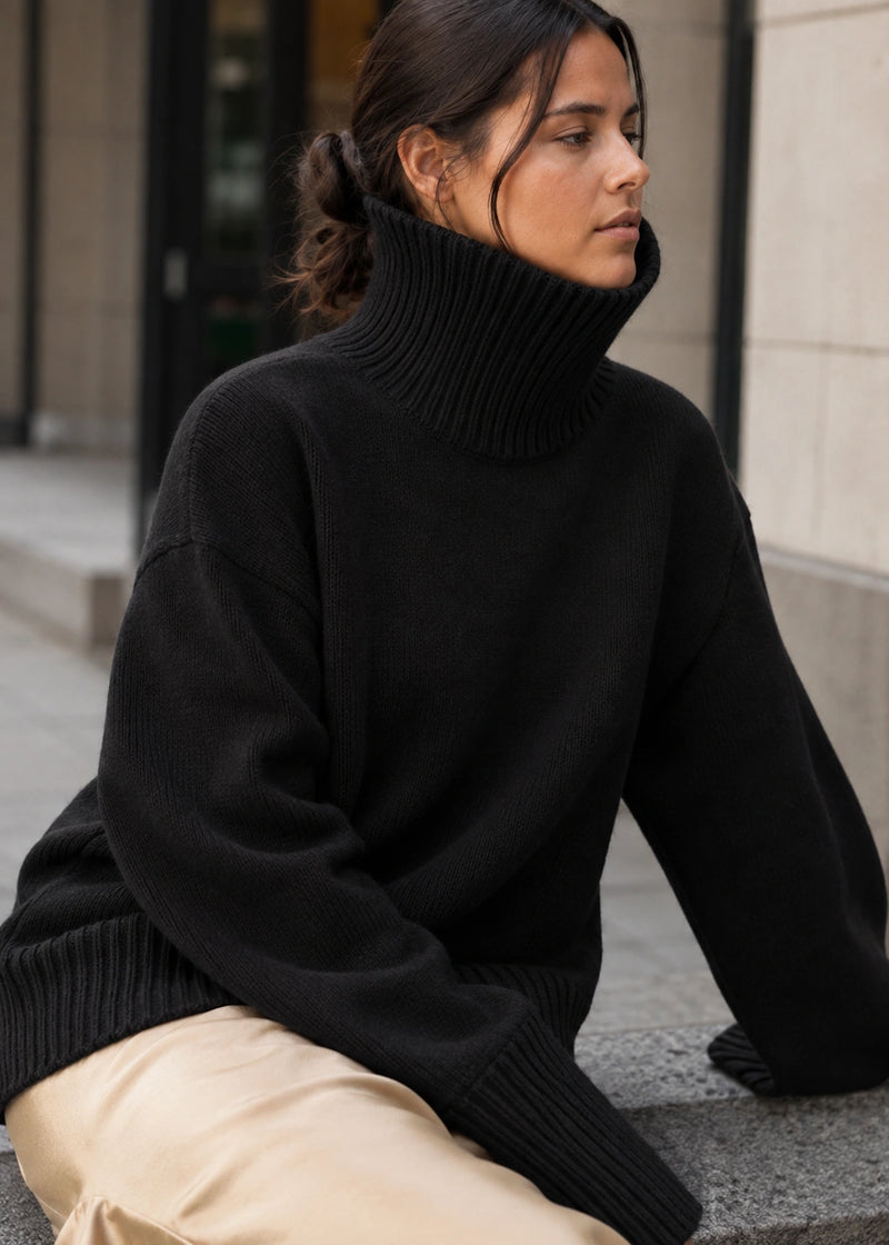 SALAZIA Ribbed Turtleneck Relaxed Knit Sweaters
