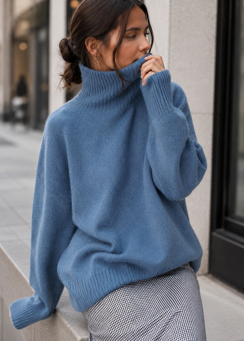 SALAZIA Ribbed Turtleneck Relaxed Knit Sweaters