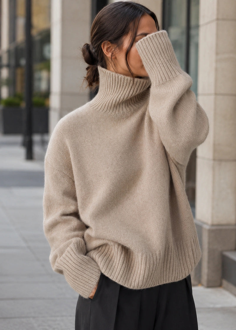 SALAZIA Ribbed Turtleneck Relaxed Knit Sweaters