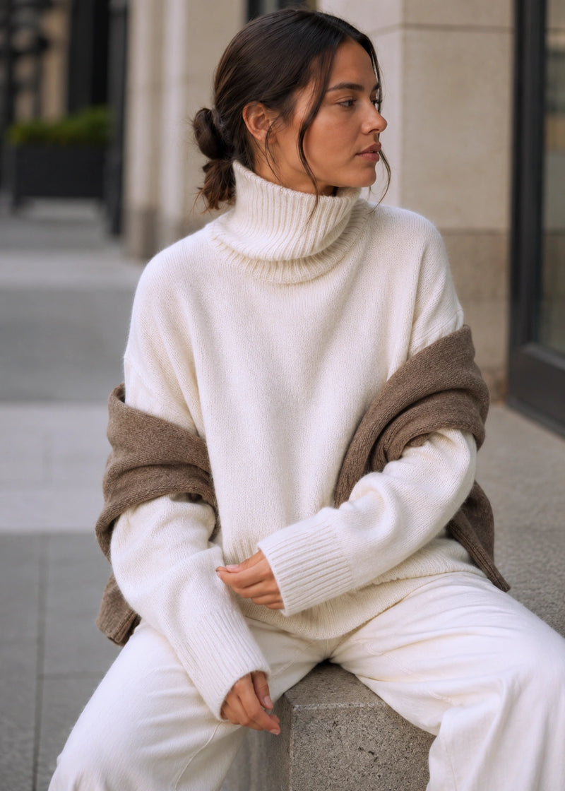 SALAZIA Ribbed Turtleneck Relaxed Knit Sweaters