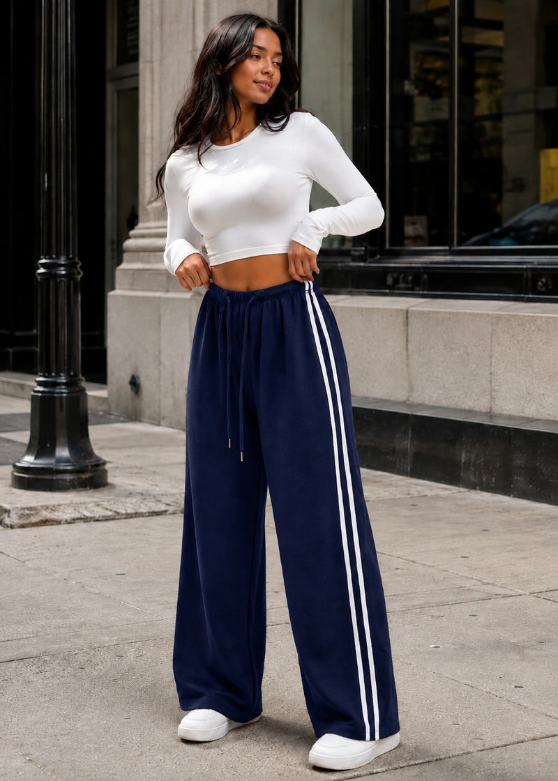 SALAZIA Side-Stripe Drawstring Wide-Leg Knit Pants