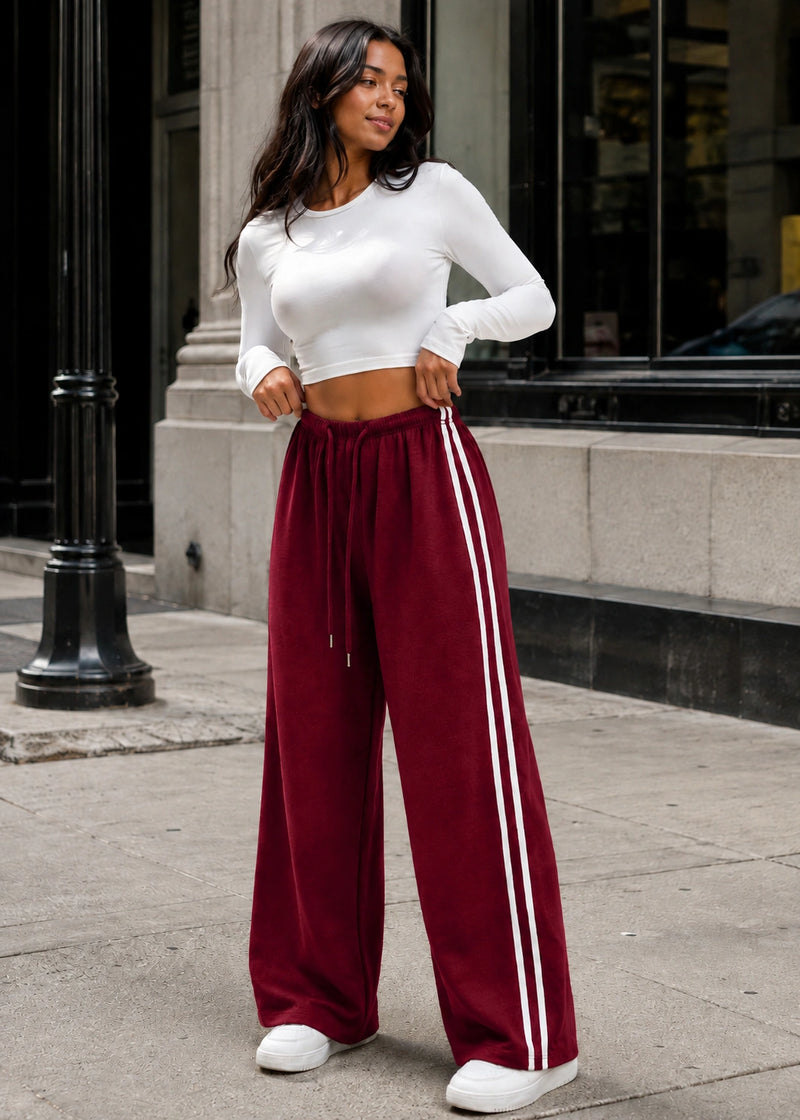 SALAZIA Side-Stripe Drawstring Wide-Leg Knit Pants
