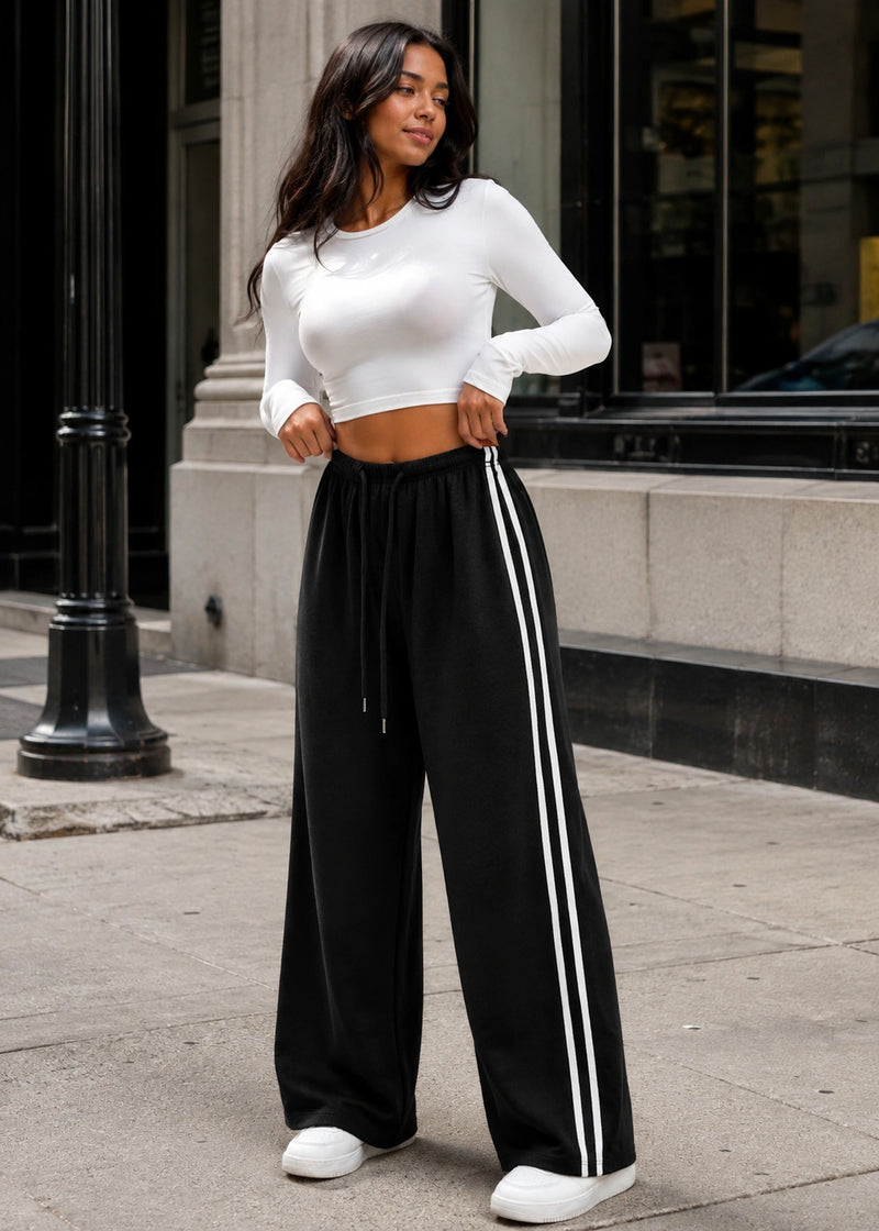 SALAZIA Side-Stripe Drawstring Wide-Leg Knit Pants