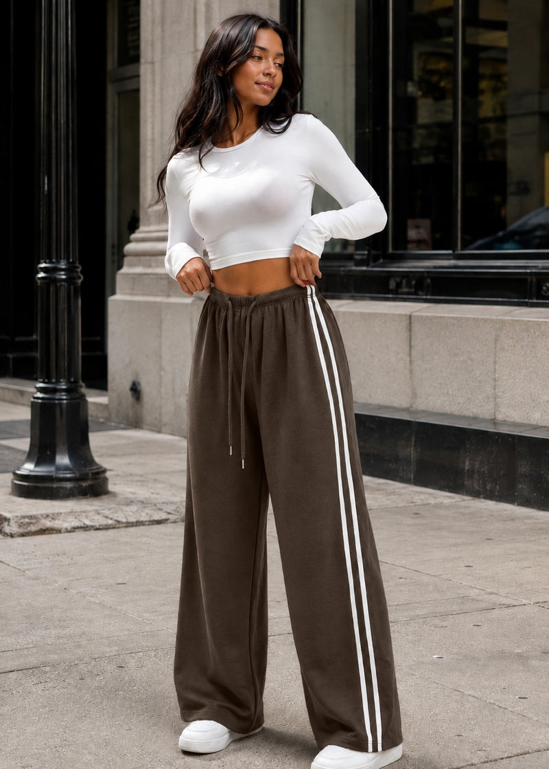 SALAZIA Side-Stripe Drawstring Wide-Leg Knit Pants