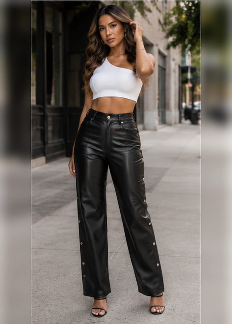 SALAZIA Side Snap High Waist Straight Leg Pants