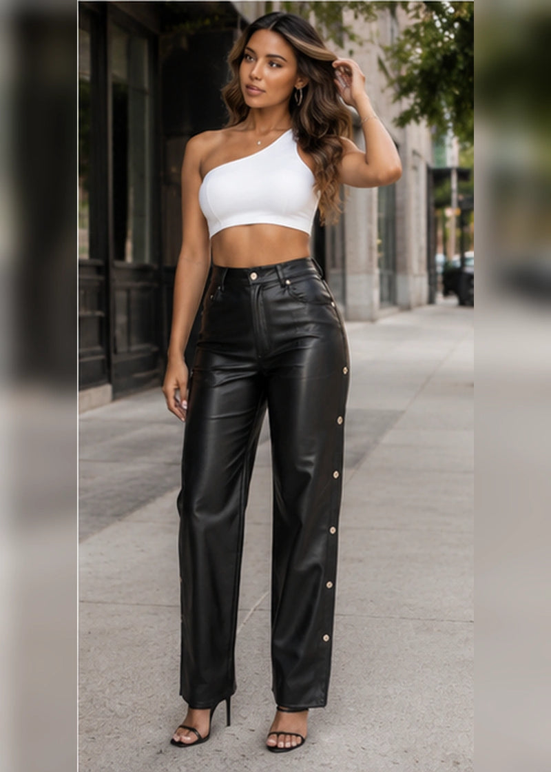 SALAZIA Side Snap High Waist Straight Leg Pants